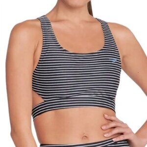 Speedo UPF 50+ Black & White Striped Endurance Lite Cutout Open-Back Bikini Top